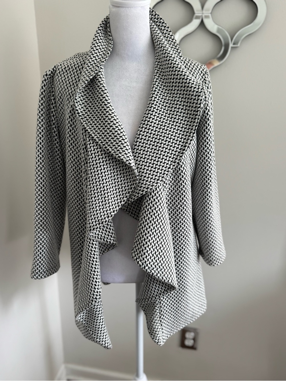 Calvin Klein Black and White Draped Open-Front Jacket